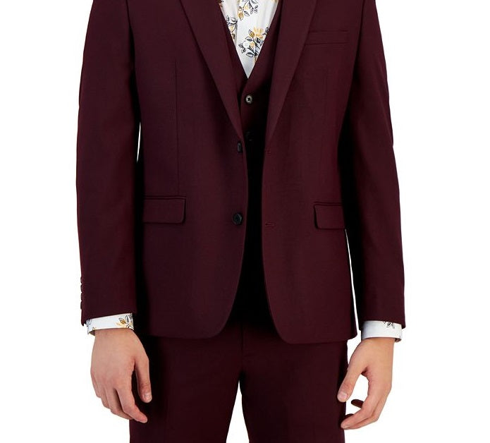 Bar III Masculino Slim Fit Borgonha Sólido Terno Jaqueta Vermelha Tamanho 36