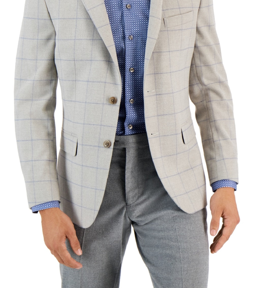 Tommy Hilfiger Blazer Modern Fit Windowpane Masculino Cinza Tamanho 42