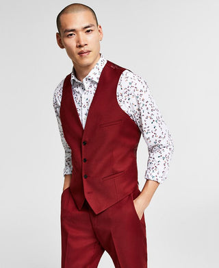 Bar III Men's Slim Fit Red Solid Suit Vest Red Size Large