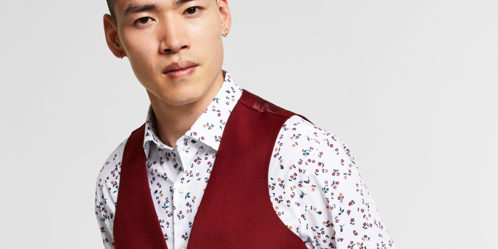 Colete masculino Bar III Slim Fit Vermelho Sólido Tamanho Grande