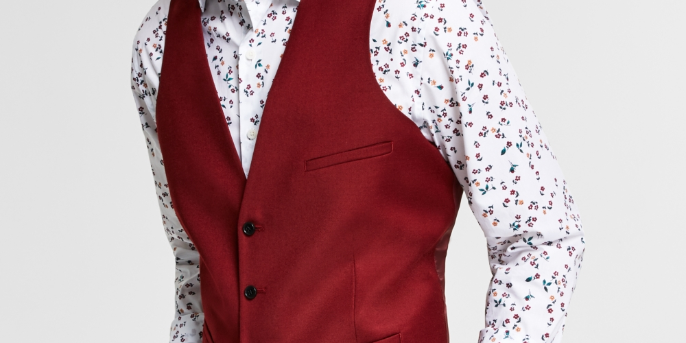 Colete masculino Bar III Slim Fit Vermelho Sólido Tamanho Grande