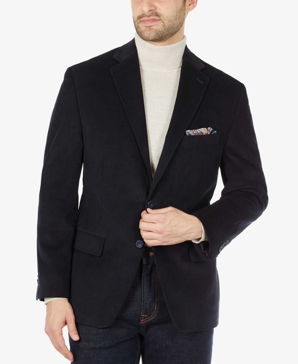 Blazer de veludo cotelê Michael Kors masculino, corte moderno, azul, tamanho 40