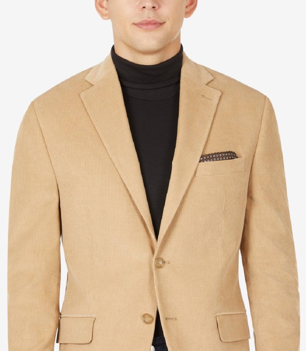 Blazer de veludo cotelê Michael Kors masculino, corte moderno, marrom, tamanho 40
