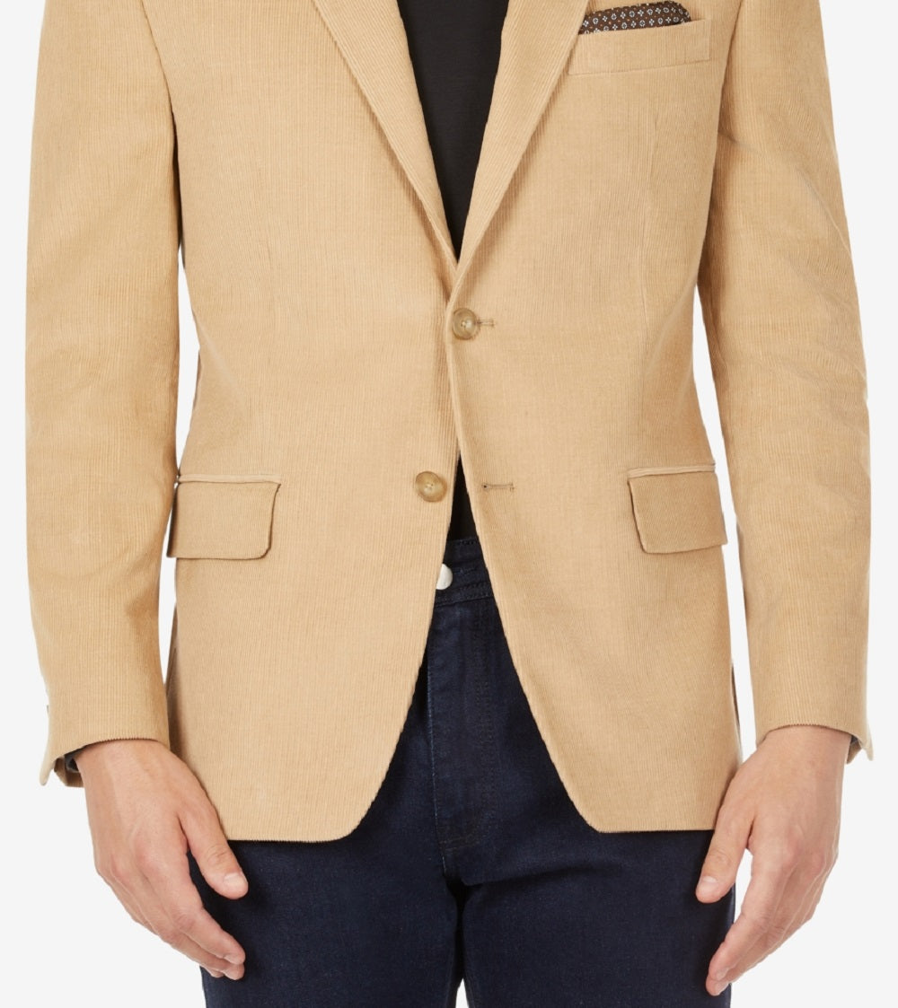 Blazer de veludo cotelê Michael Kors masculino, corte moderno, marrom, tamanho 40