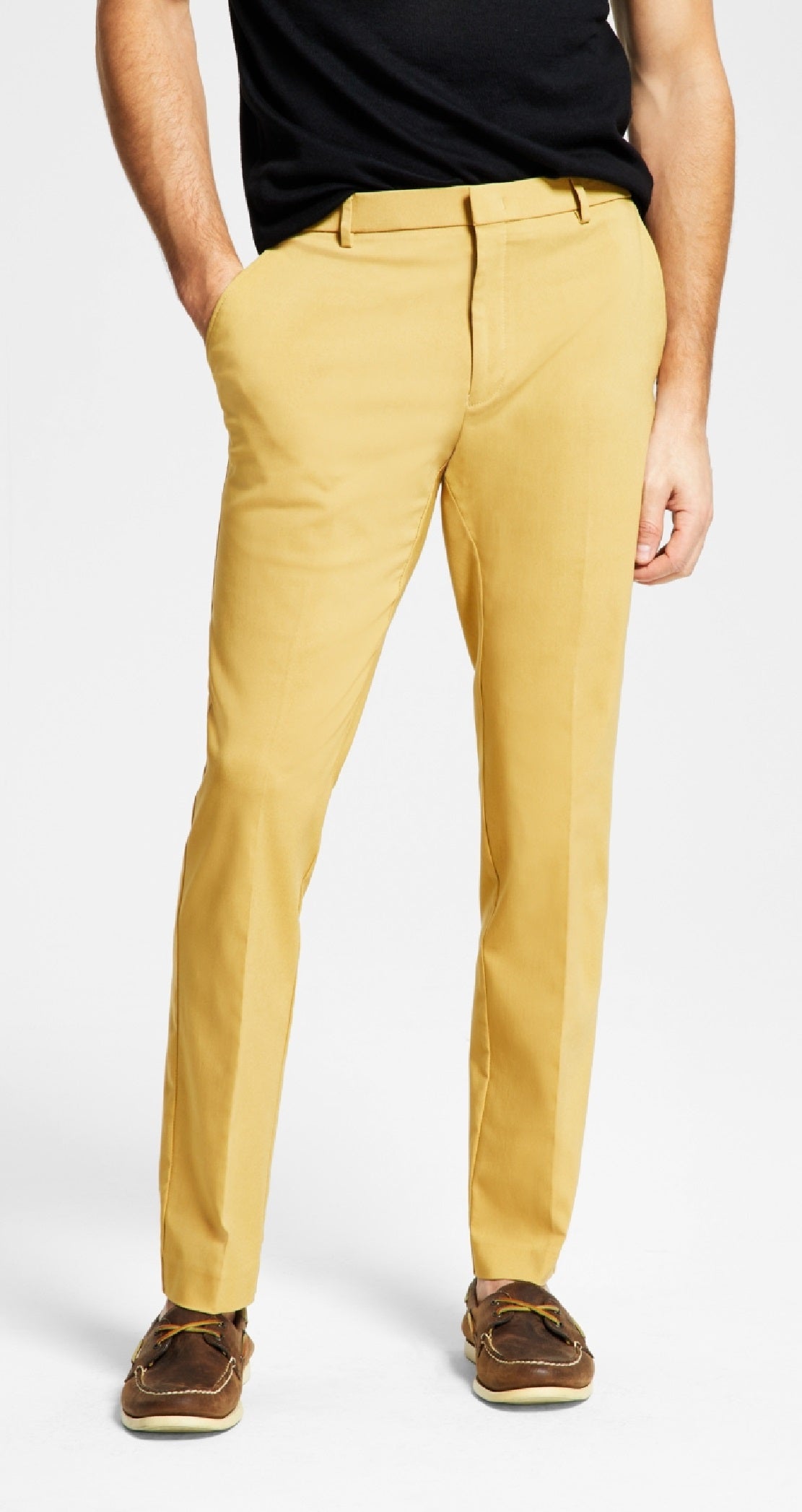 Calça social Tommy Hilfiger Modern Fit amarela lisa masculina, tamanho 33x30