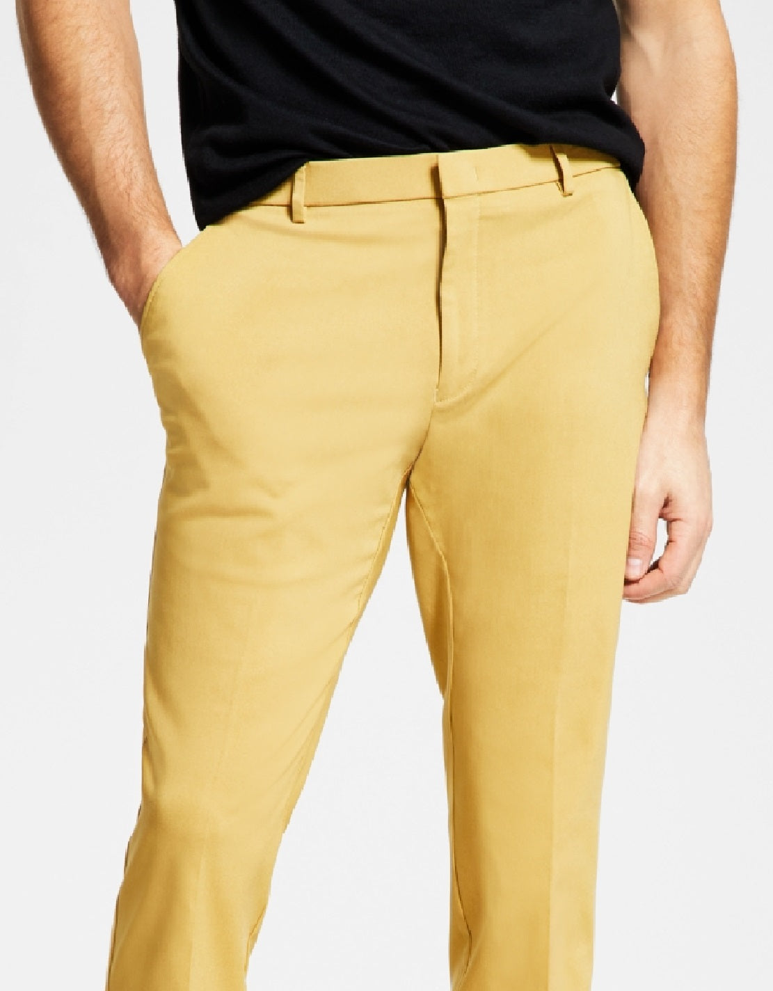 Calça social Tommy Hilfiger Modern Fit amarela lisa masculina, tamanho 36x32