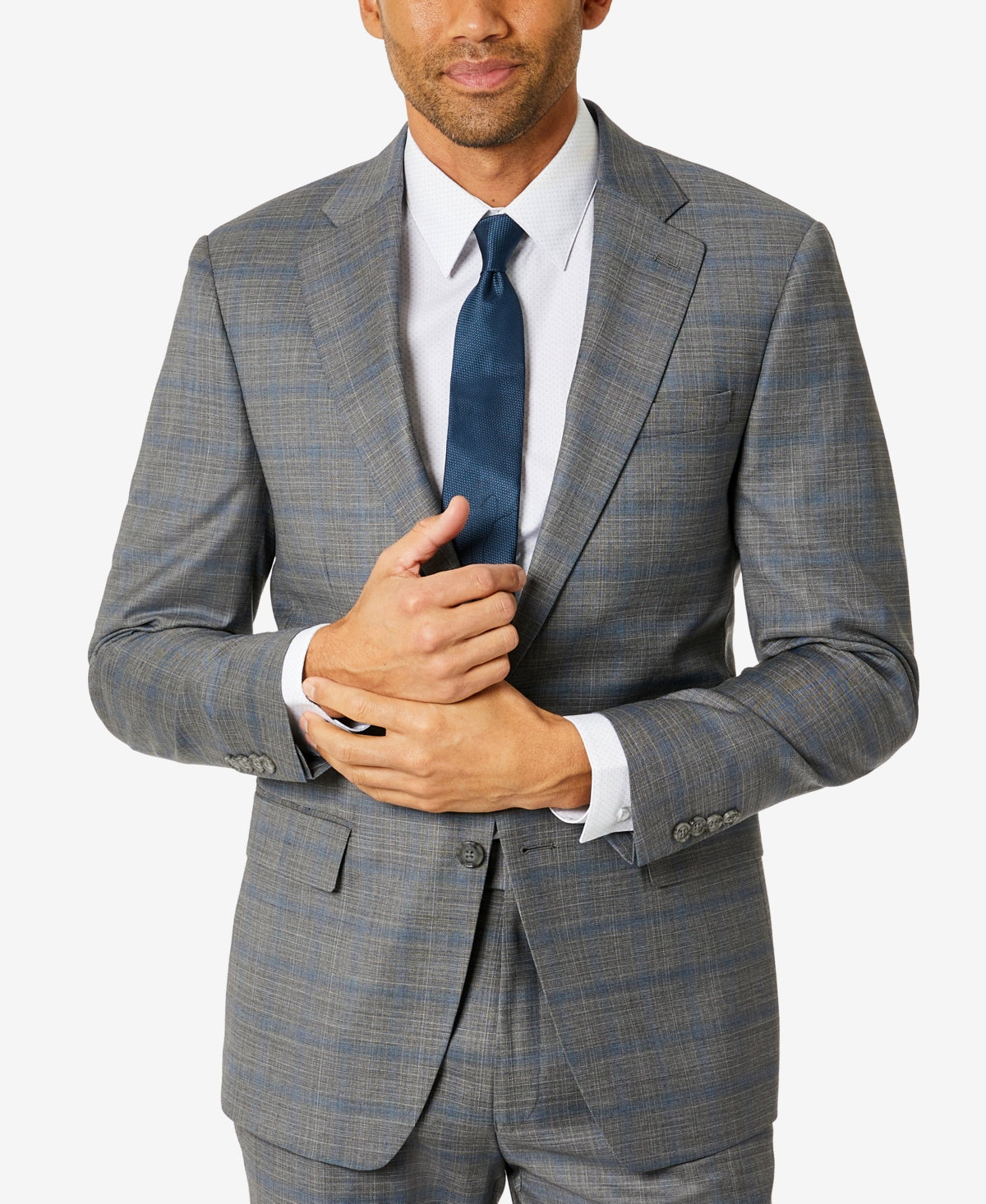 Terno xadrez slim fit masculino Calvin Klein, jaqueta separada, cinza, tamanho 38