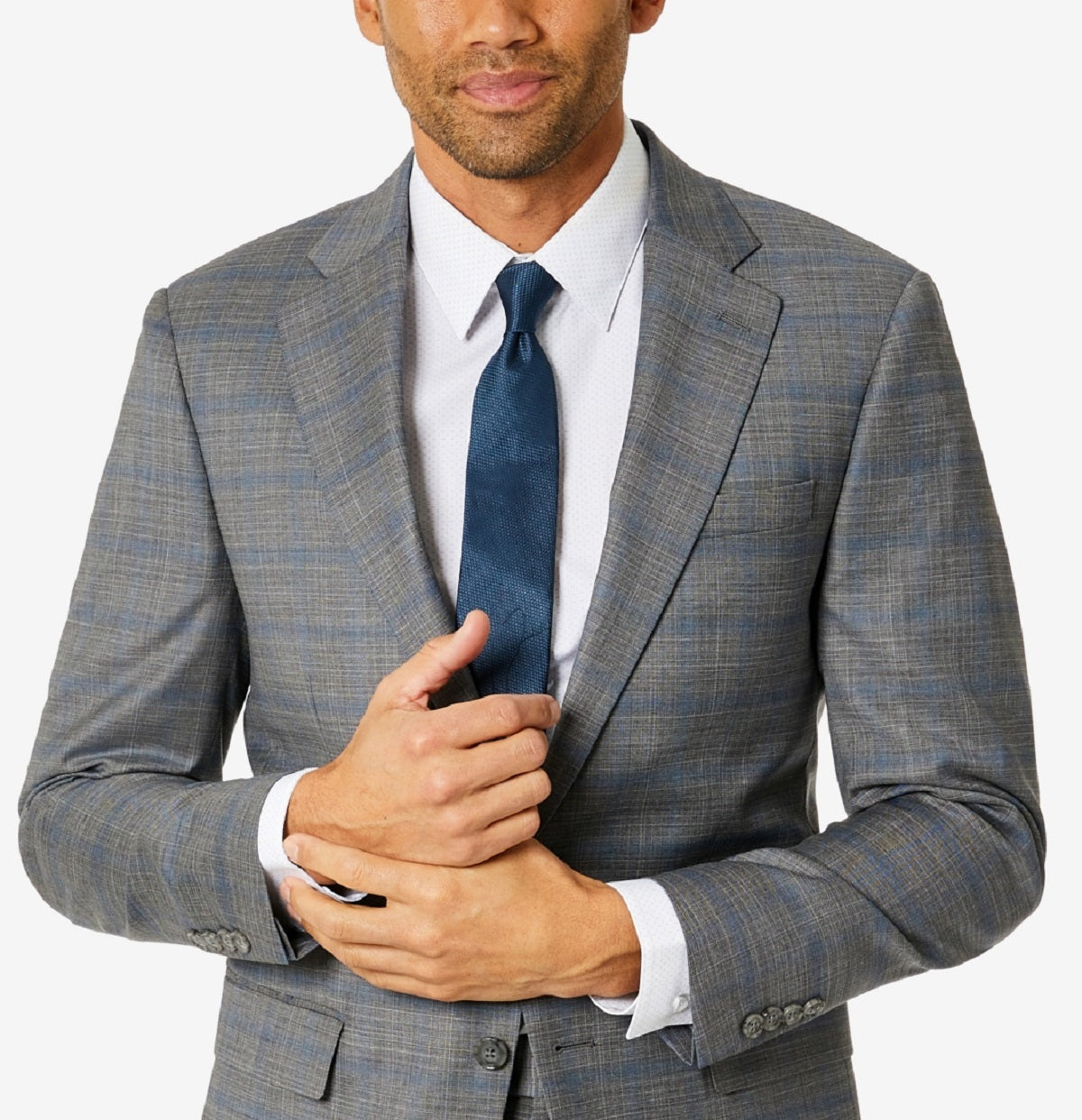 Terno xadrez slim fit masculino Calvin Klein, jaqueta separada, cinza, tamanho 38