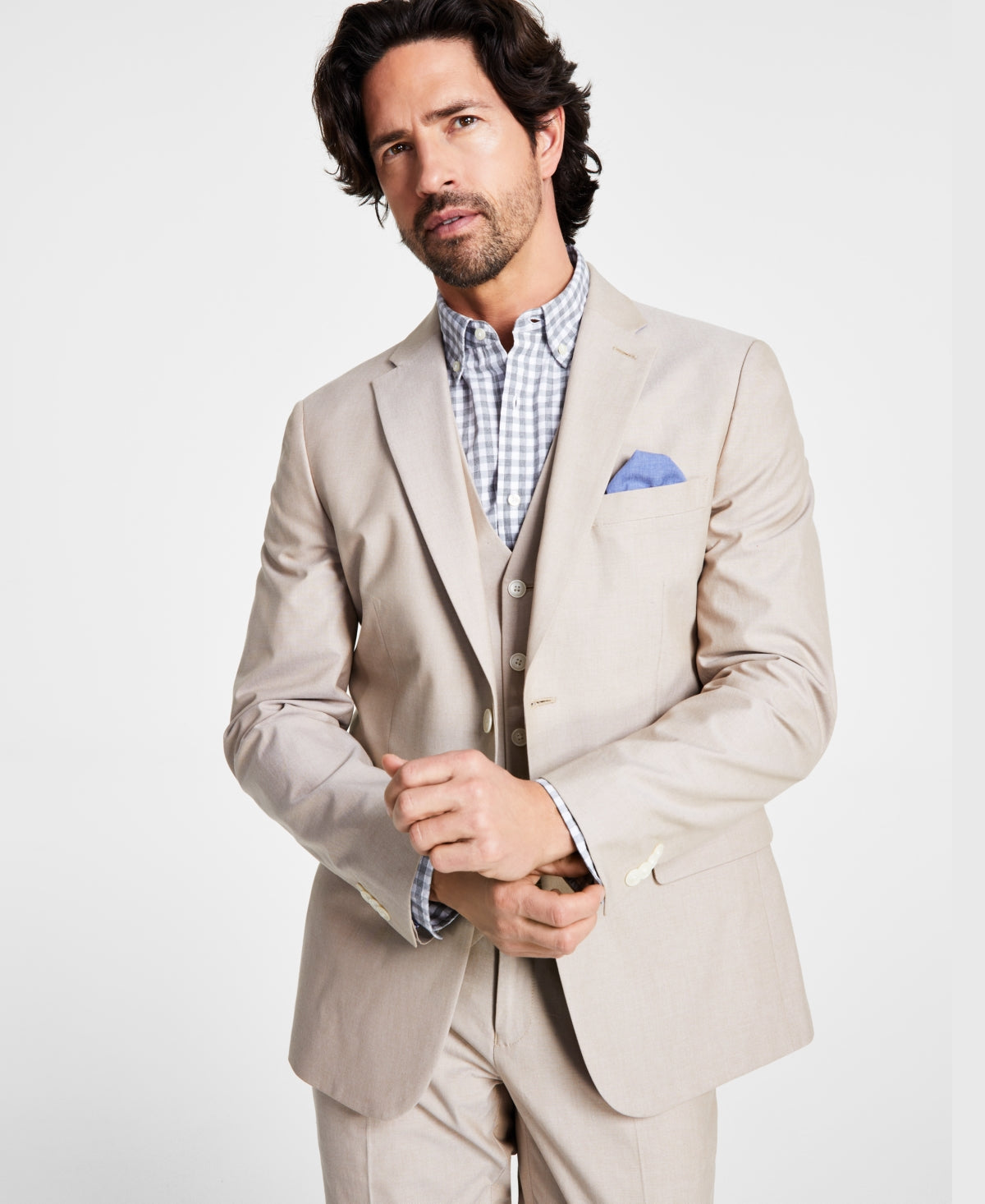 Tommy Hilfiger Masculino Modern Fit Th Flex Stretch Chambray Terno Jaqueta Separada Marrom Tamanho 44