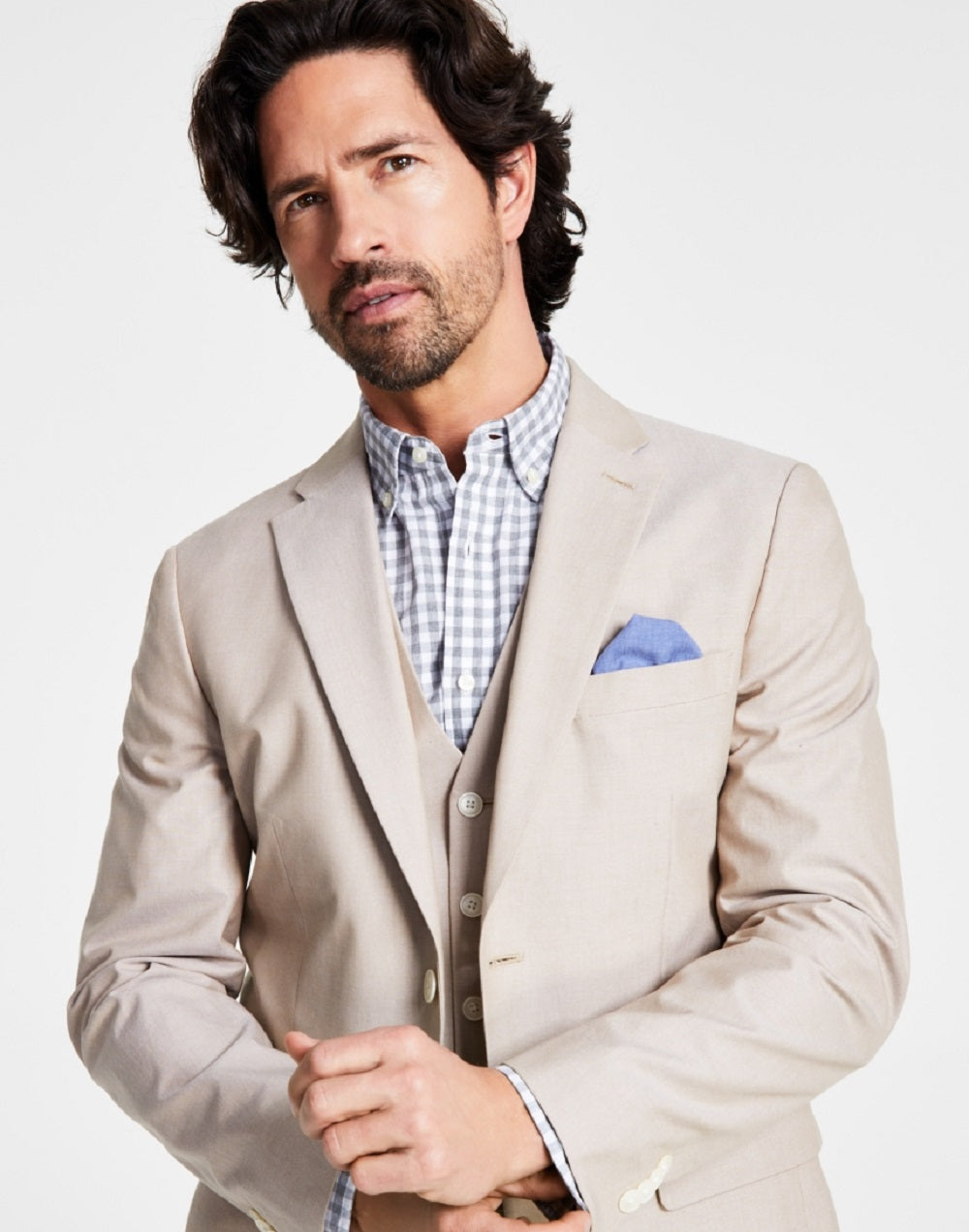 Tommy Hilfiger Masculino Modern Fit Th Flex Stretch Chambray Terno Jaqueta Separada Marrom Tamanho 44