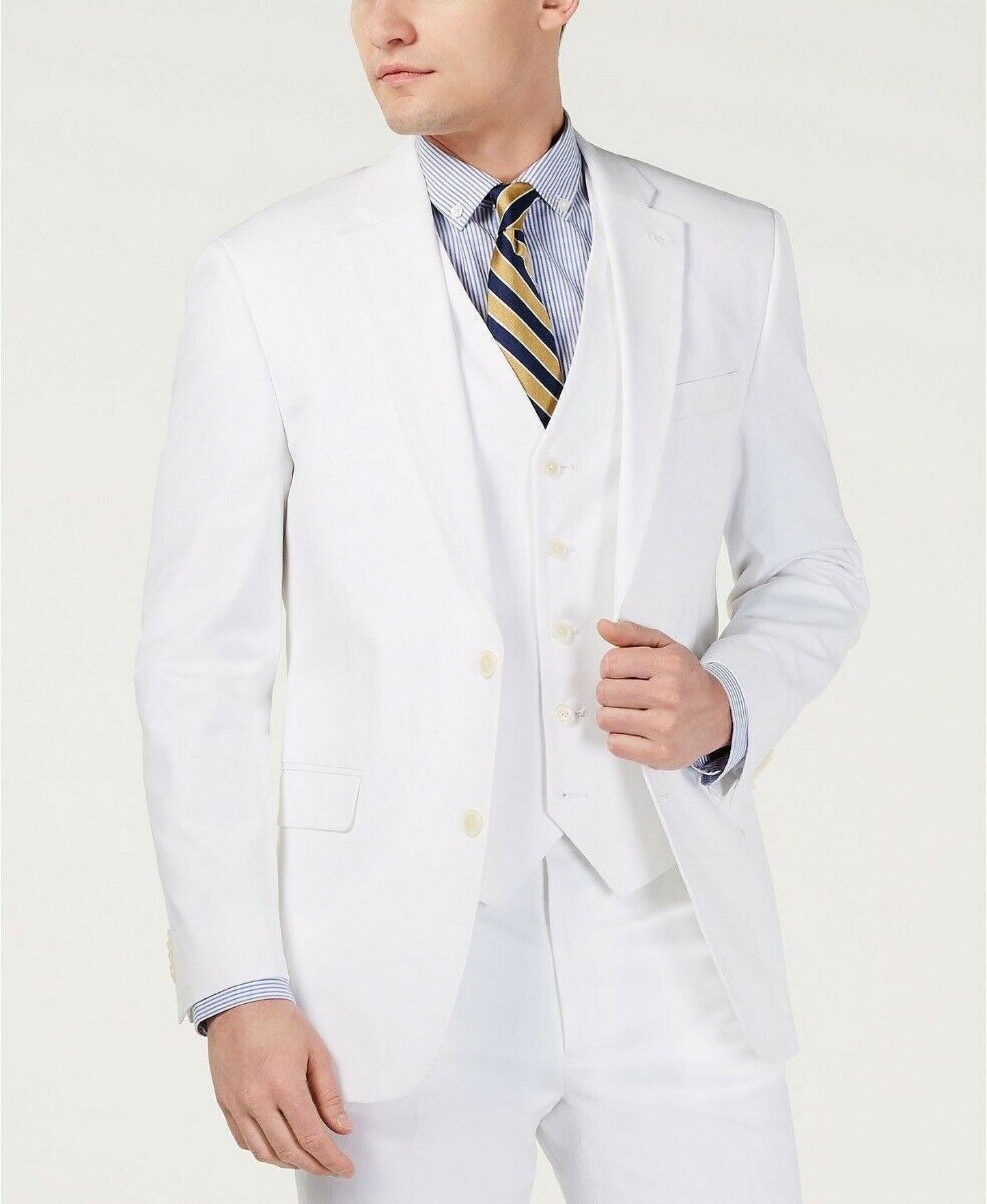 Tommy Hilfiger Masculino Modern-Fit Th Flex Stretch Chambray Suit Jaqueta Separada Branca Tamanho 40