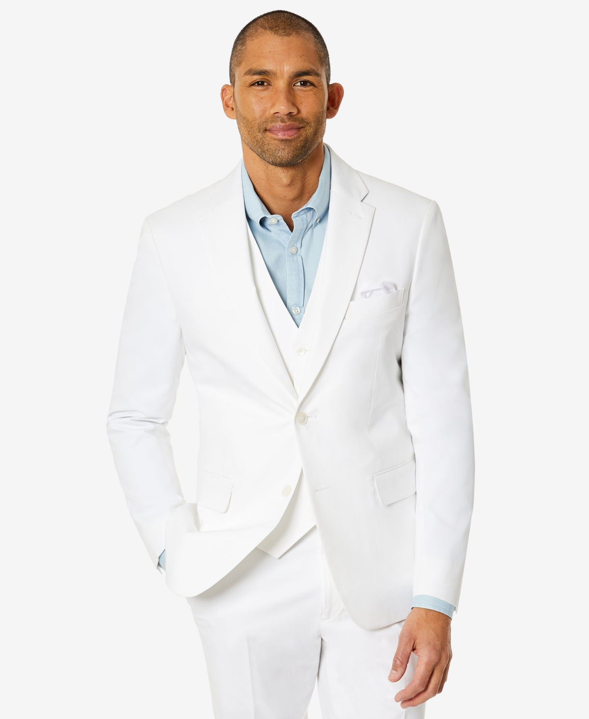 Tommy Hilfiger Masculino Modern-Fit Th Flex Stretch Chambray Suit Jaqueta Separada Branca Tamanho 40