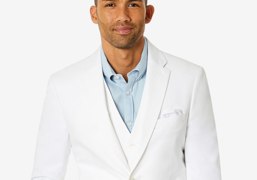 Tommy Hilfiger Masculino Modern-Fit Th Flex Stretch Chambray Suit Jaqueta Separada Branca Tamanho 40