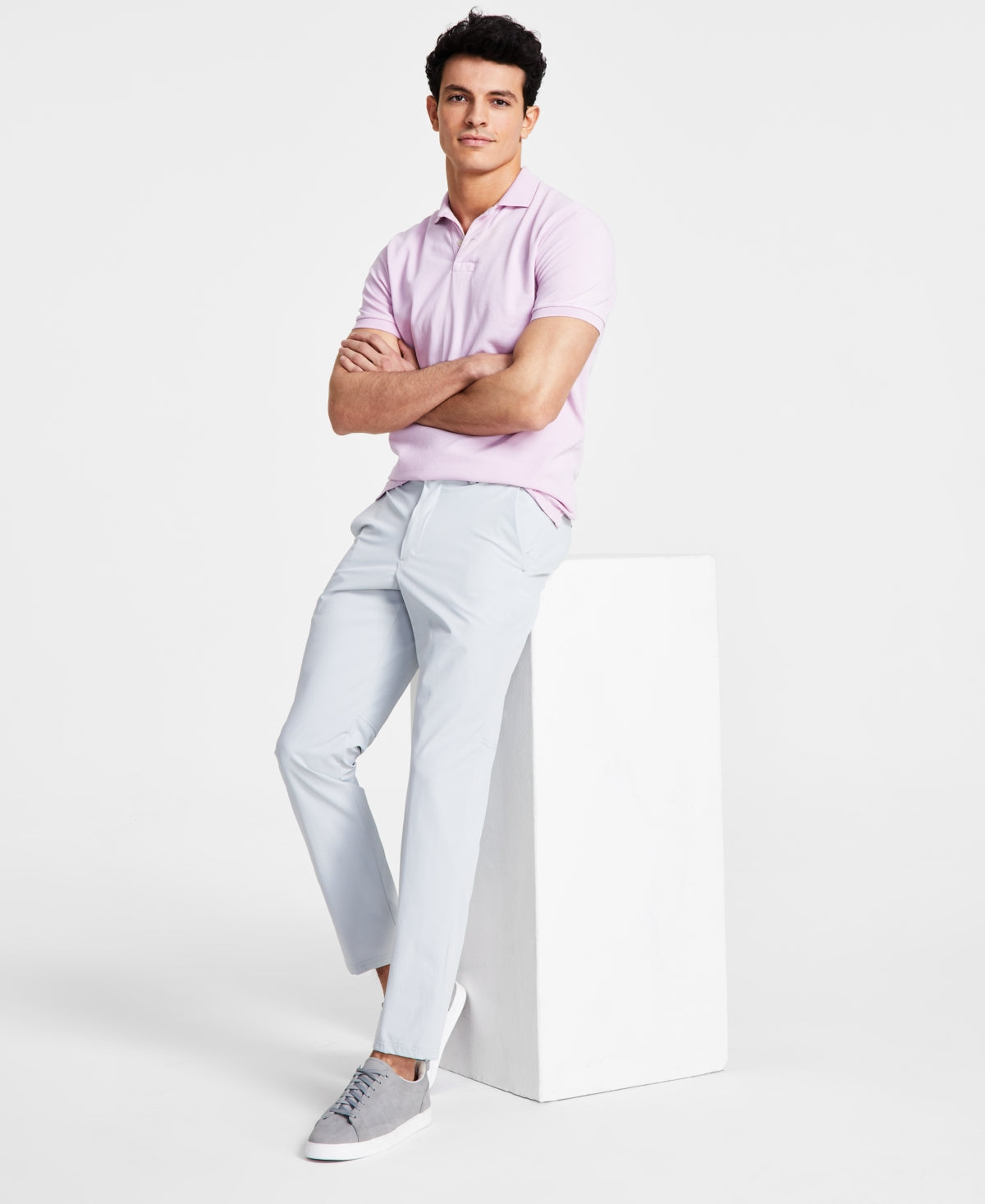 Calça social Calvin Klein Slim Fit Tech Solid Performance Masculina Cinza Claro Tamanho 33X30