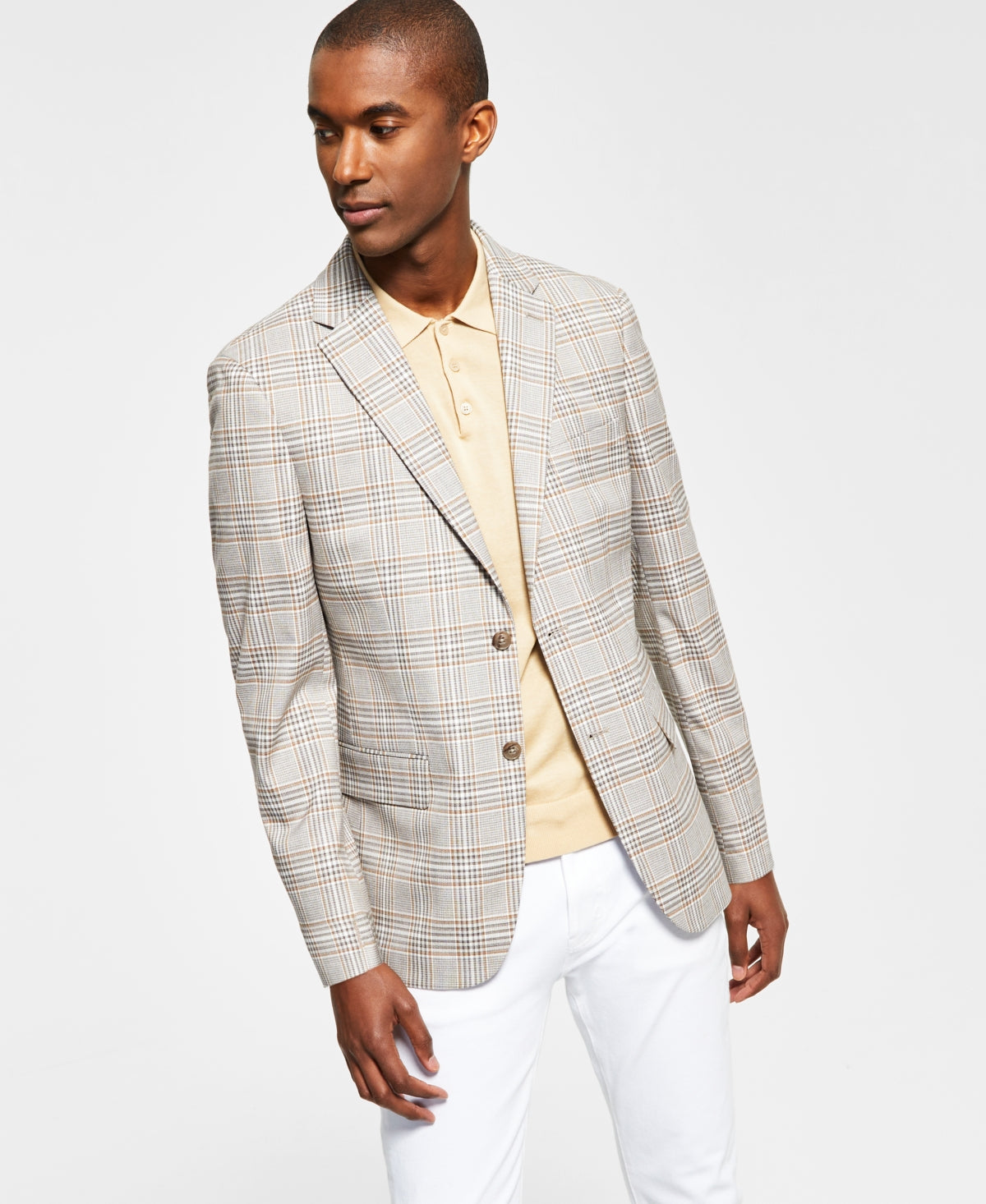 Tommy Hilfiger Blazer xadrez masculino moderno bege tamanho 42