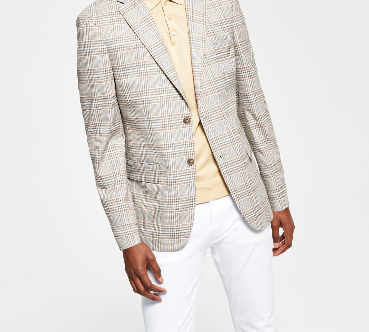 Tommy Hilfiger Blazer xadrez masculino moderno bege tamanho 42