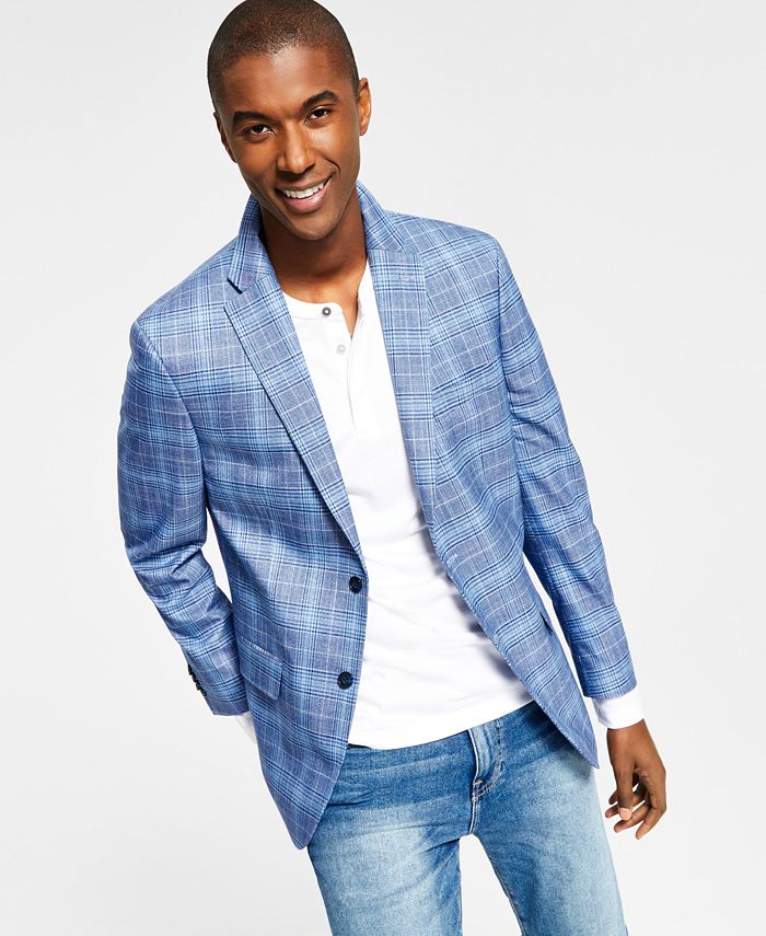 Tommy Hilfiger Blazer xadrez azul masculino Modern Fit, tamanho 42