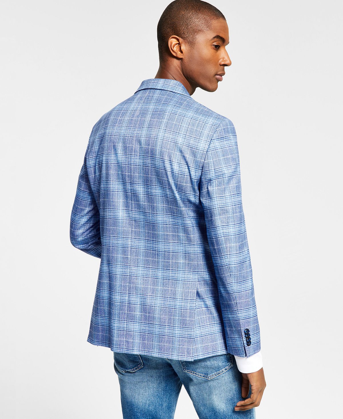 Tommy Hilfiger Blazer xadrez azul masculino Modern Fit, tamanho 42