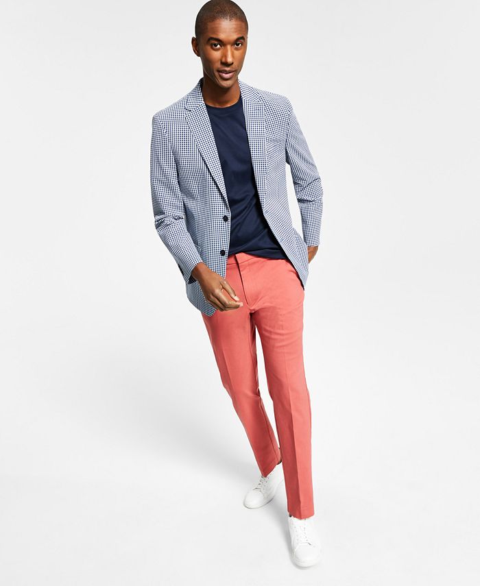 Tommy Hilfiger Blazer Masculino Modern Fit Stretch Seersucker Check Azul Tamanho 40