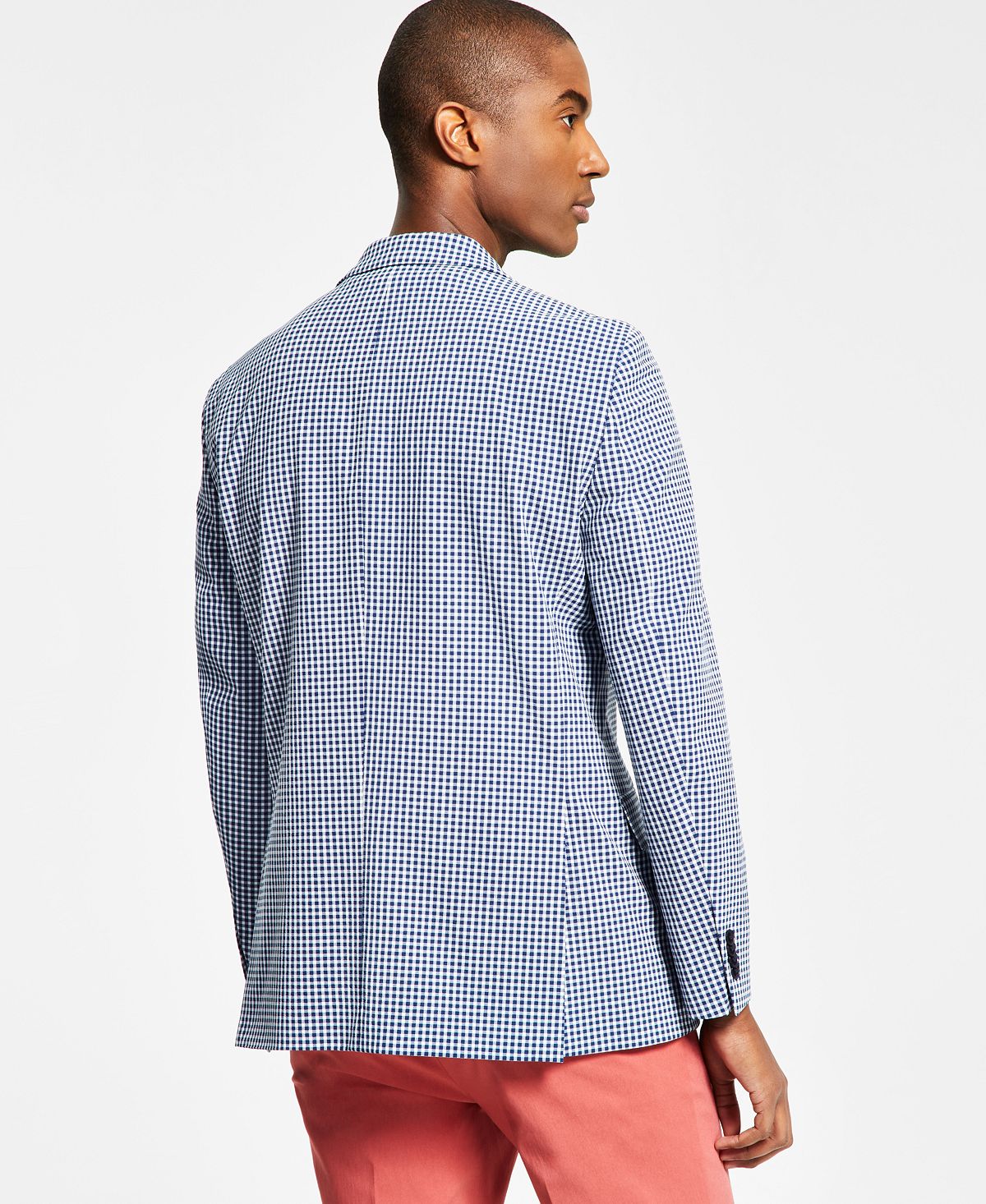 Tommy Hilfiger Blazer Masculino Modern Fit Stretch Seersucker Check Azul Tamanho 40