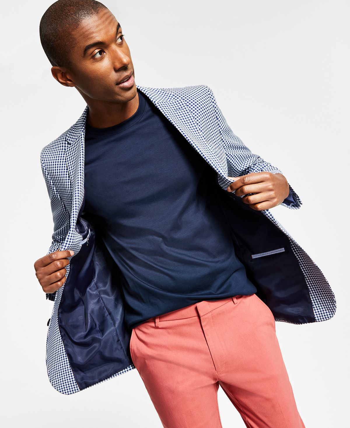 Tommy Hilfiger Blazer Masculino Modern Fit Stretch Seersucker Check Azul Tamanho 40