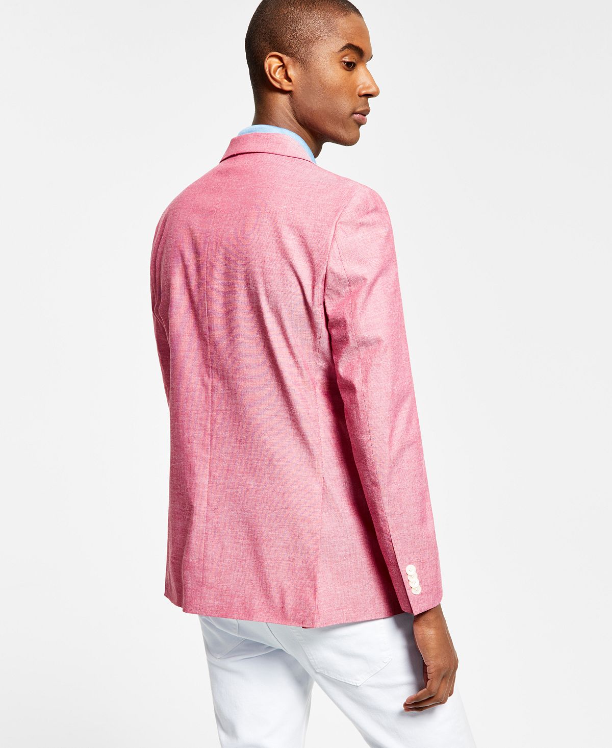 Tommy Hilfiger Blazer Masculino Listrado Abstrato Moderno Chambray Vermelho Tamanho 36
