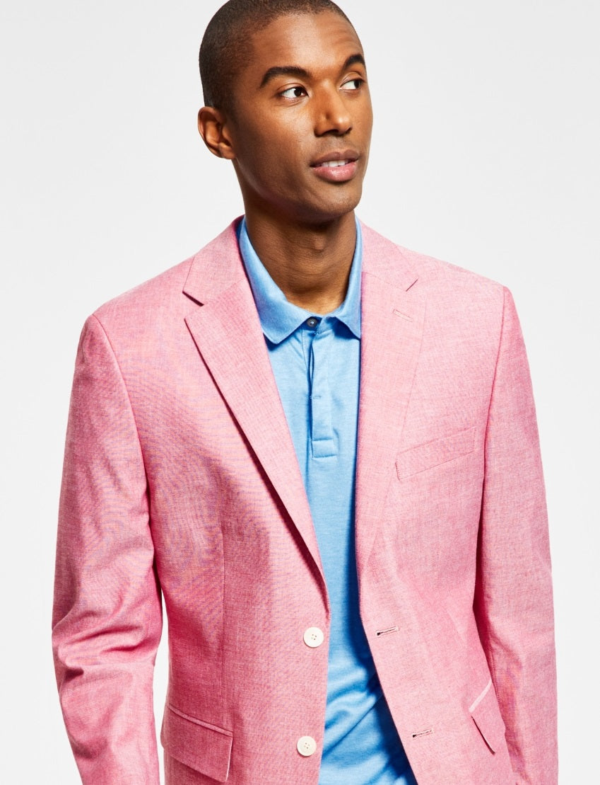 Tommy Hilfiger Blazer Masculino Listrado Abstrato Moderno Chambray Vermelho Tamanho 36
