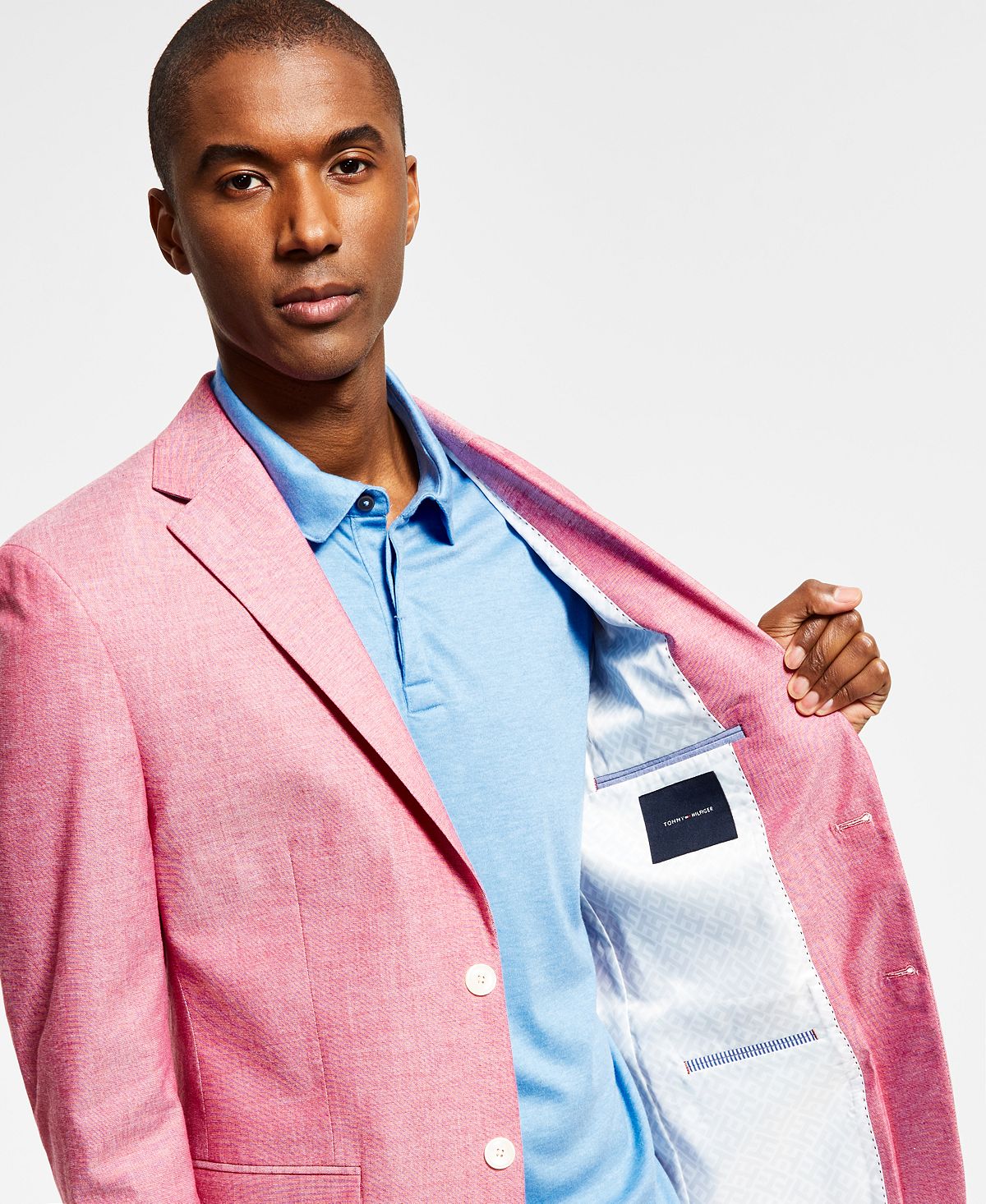 Tommy Hilfiger Blazer Masculino Listrado Abstrato Moderno Chambray Vermelho Tamanho 40