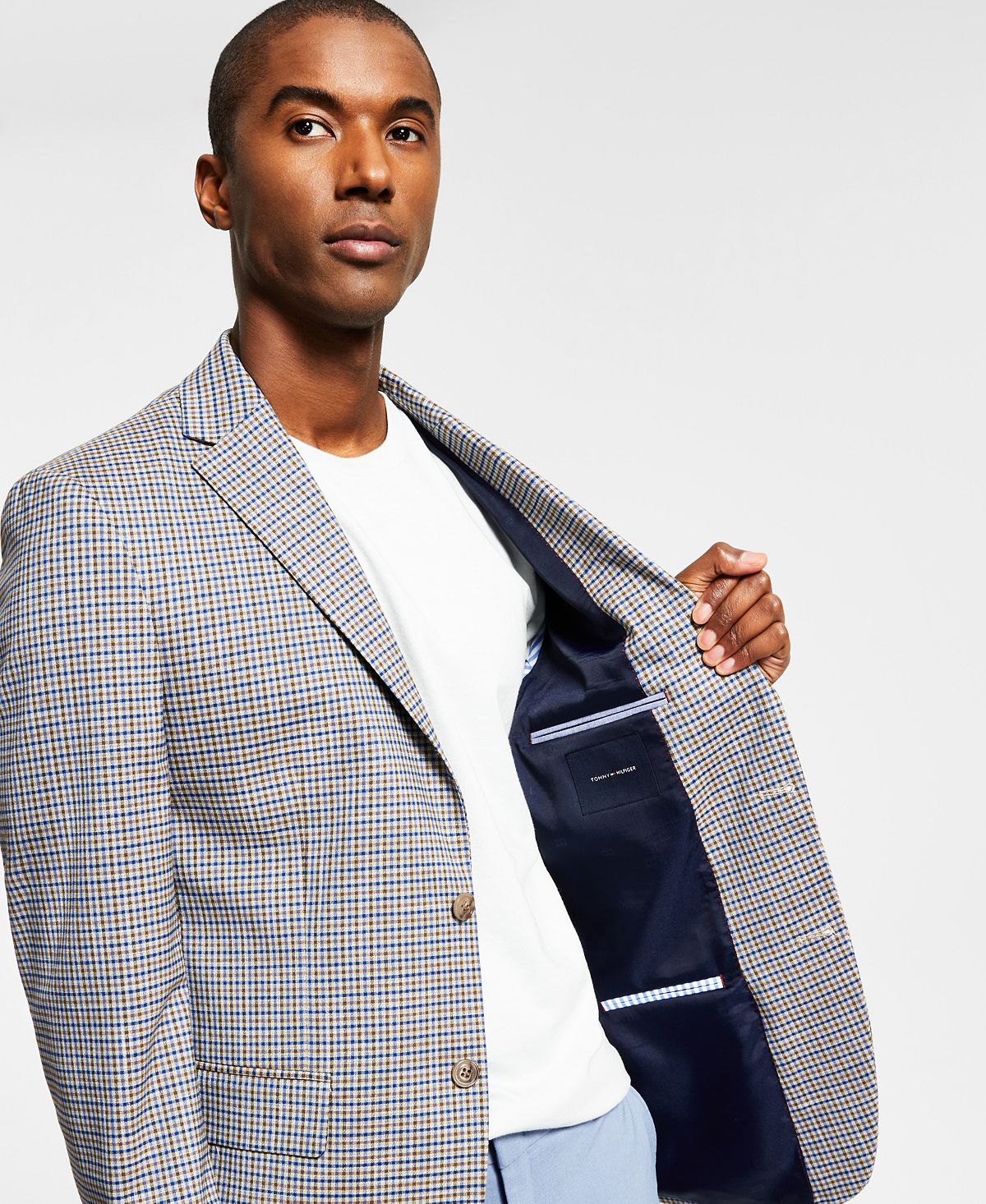 Blazer xadrez masculino Tommy Hilfiger Modern Fit marrom tamanho 44