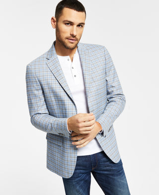 Tommy Hilfiger Blazer xadrez masculino moderno, cinza, tamanho 36