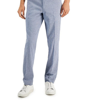 Alfani Masculino Slim Fit Seersucker Check Terno Calça Separada Azul Tamanho 36X32