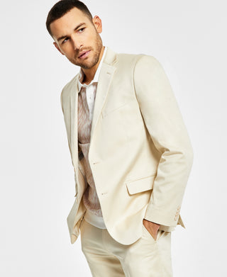 Paletó masculino Alfani Slim Fit de algodão creme liso, marrom, tamanho 36