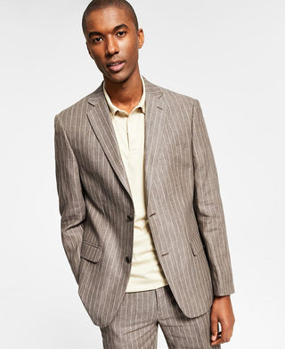 Paletó masculino Alfani Slim Fit Listrado de Linho Marrom Tamanho 38