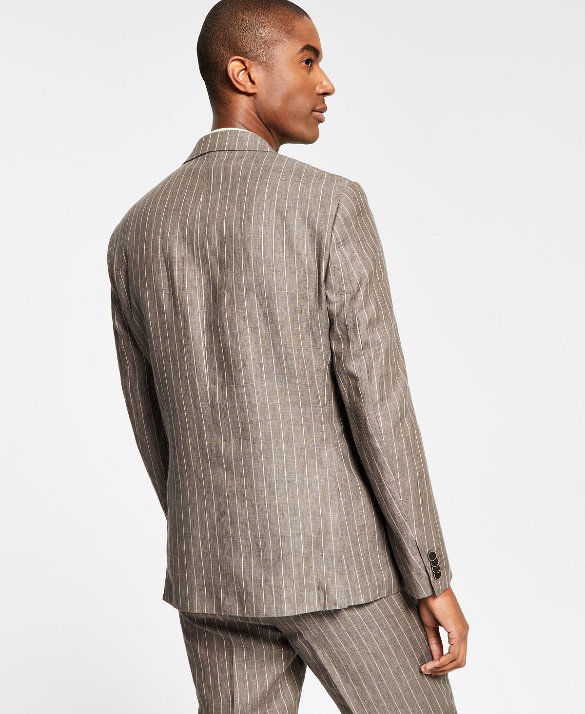 Paletó masculino Alfani Slim Fit Listrado de Linho Marrom Tamanho 38