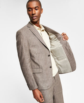 Alfani Men's Slim Fit Stripe Linen Suit Jacket Brown Size 38