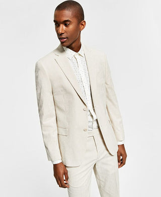 Jaqueta Alfani Masculina Slim Fit Listrada Seersucker Bege Tamanho 36