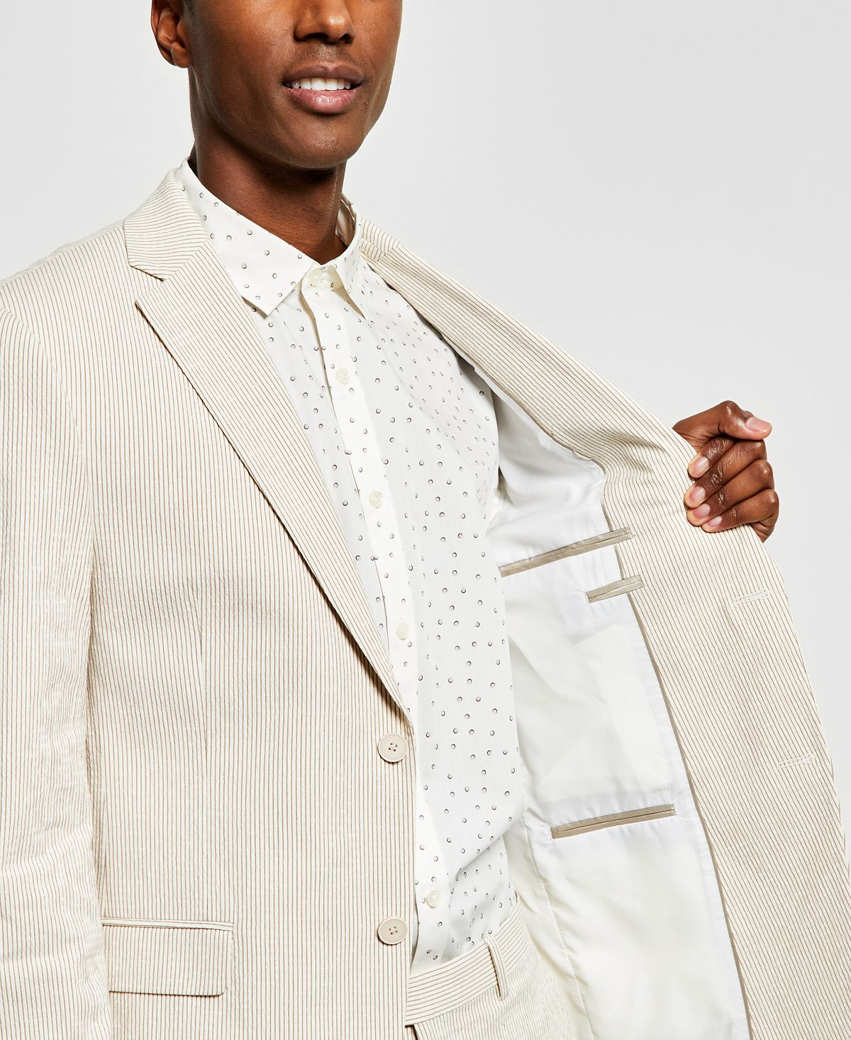 Jaqueta Alfani Masculina Slim Fit Listrada Seersucker Marrom Tamanho 38