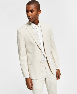 Jaqueta Alfani Masculina Slim Fit Listrada Seersucker Marrom Tamanho 38