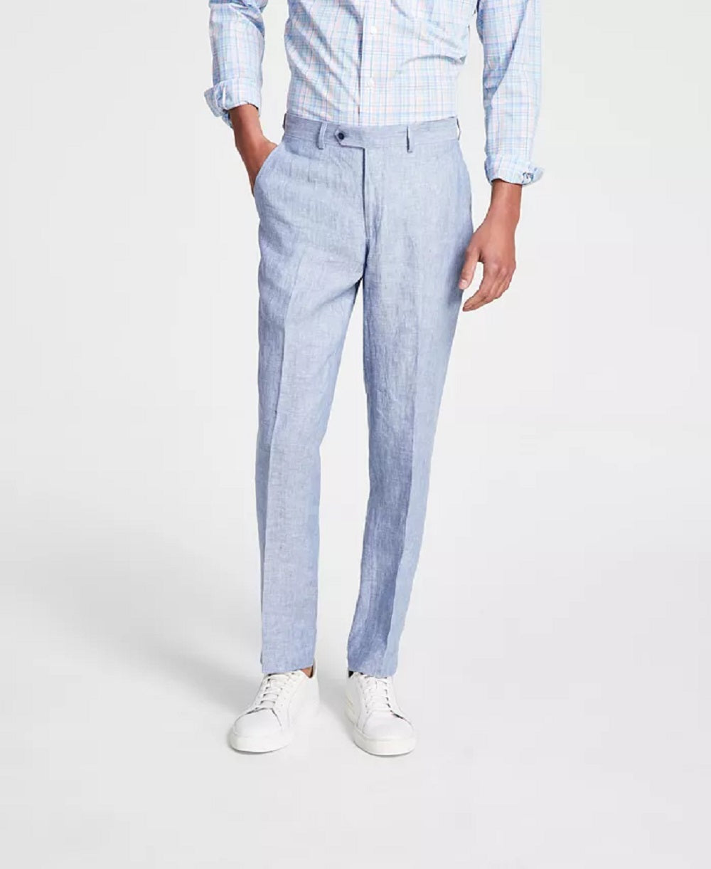 Calça de terno masculina Bar III Slim Fit de linho azul tamanho 36x30