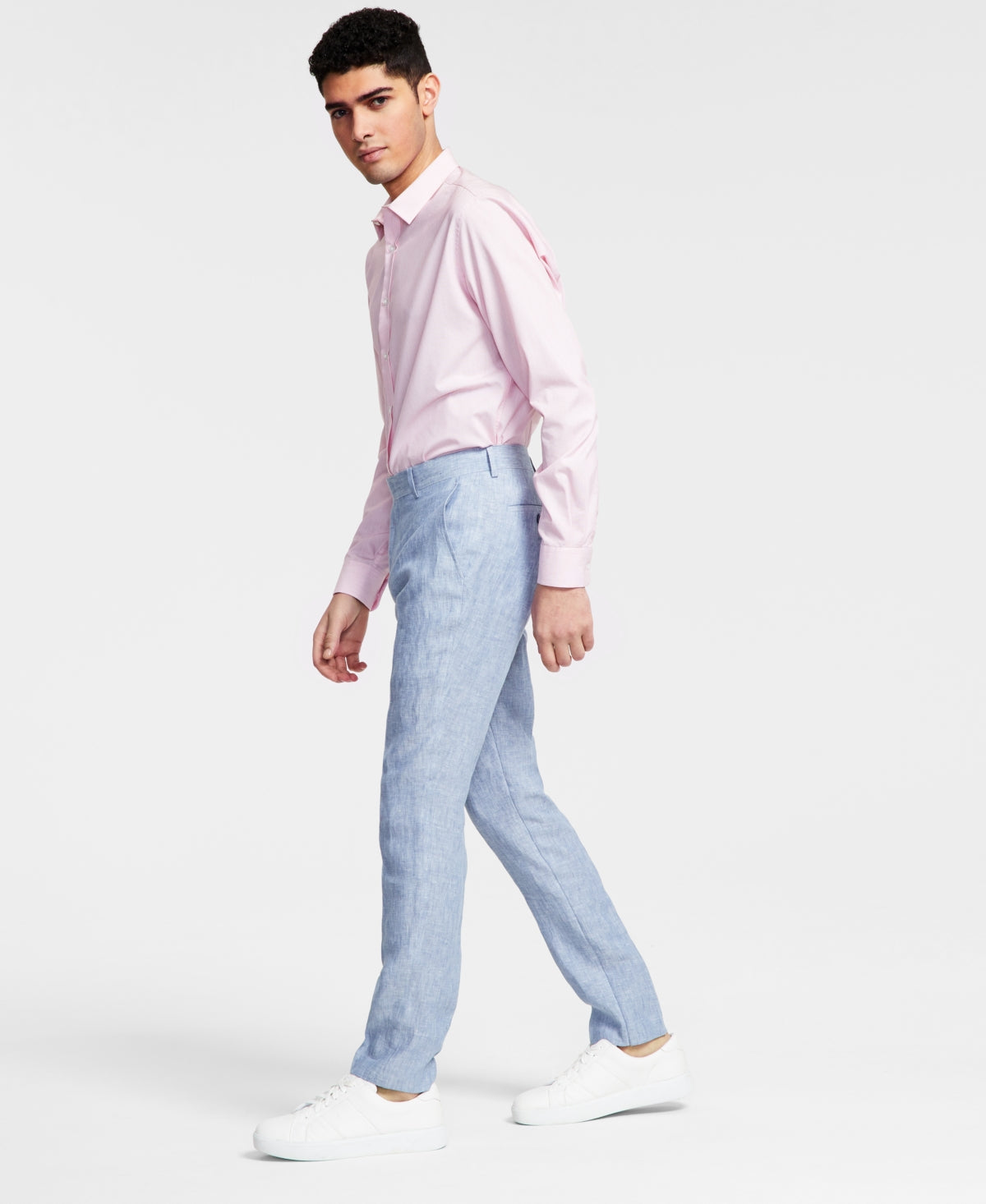 Calça de terno masculina Bar III Slim Fit de linho azul tamanho 36x30