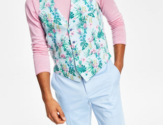 Colete masculino Bar III Slim Fit com estampa floral, azul, tamanho pequeno