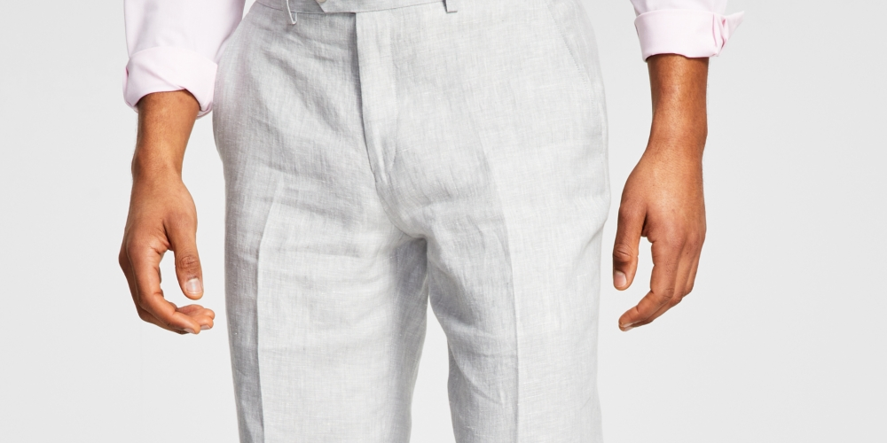 Bar III Terno Masculino Slim Fit Texturizado de Linho com Calça Separada Cinza Tamanho 30X32