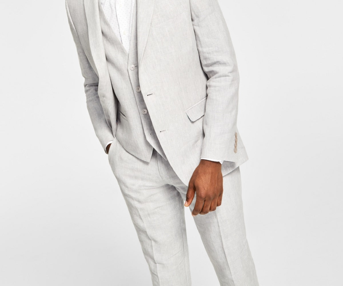 Terno masculino Bar III Slim Fit de linho texturizado, jaqueta separada, cinza, tamanho 40