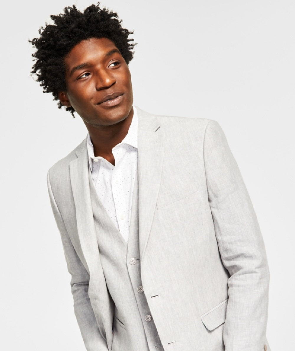 Terno masculino Bar III Slim Fit de linho texturizado, jaqueta separada, cinza, tamanho 42