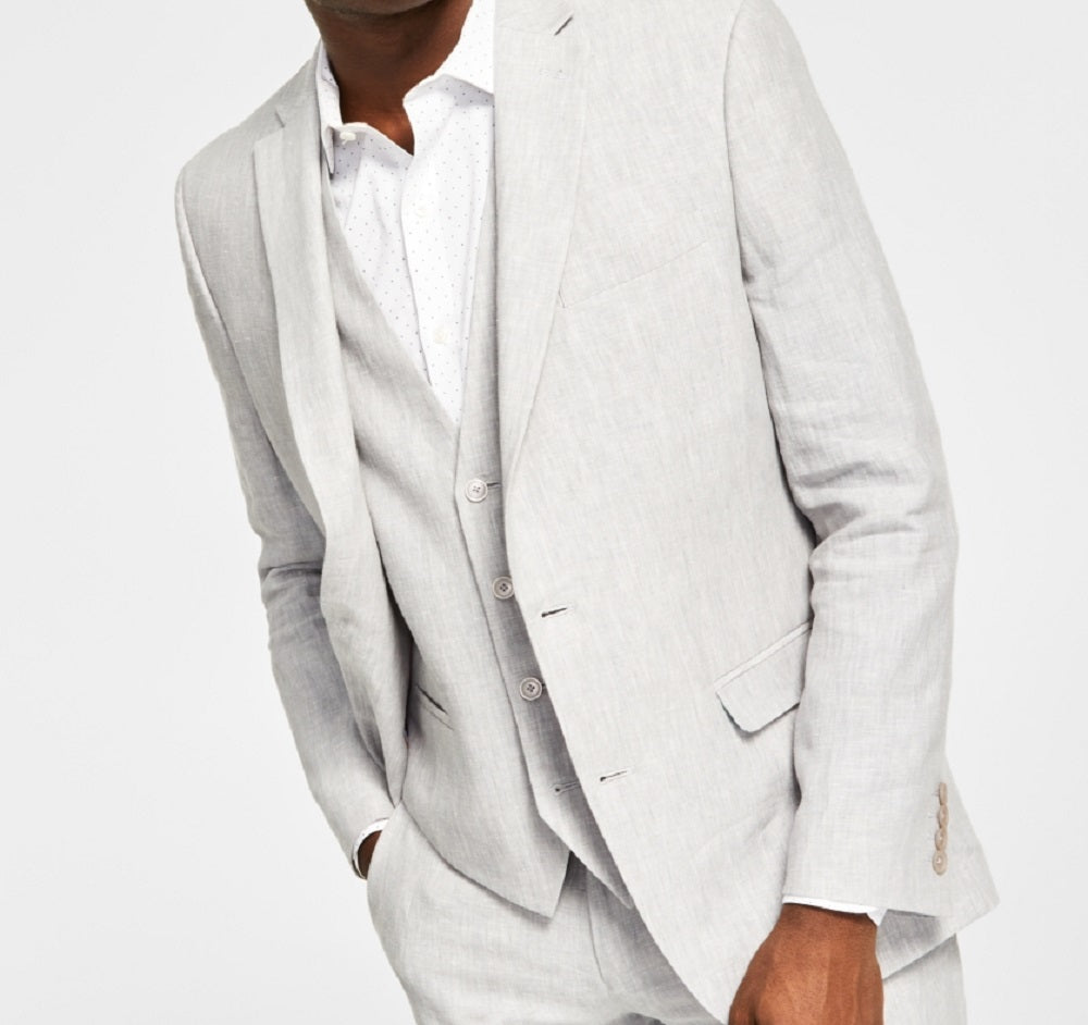 Terno masculino Bar III Slim Fit de linho texturizado, jaqueta separada, cinza, tamanho 44