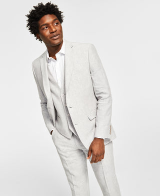Terno masculino Bar III Slim Fit de linho texturizado, jaqueta separada, cinza, tamanho 44