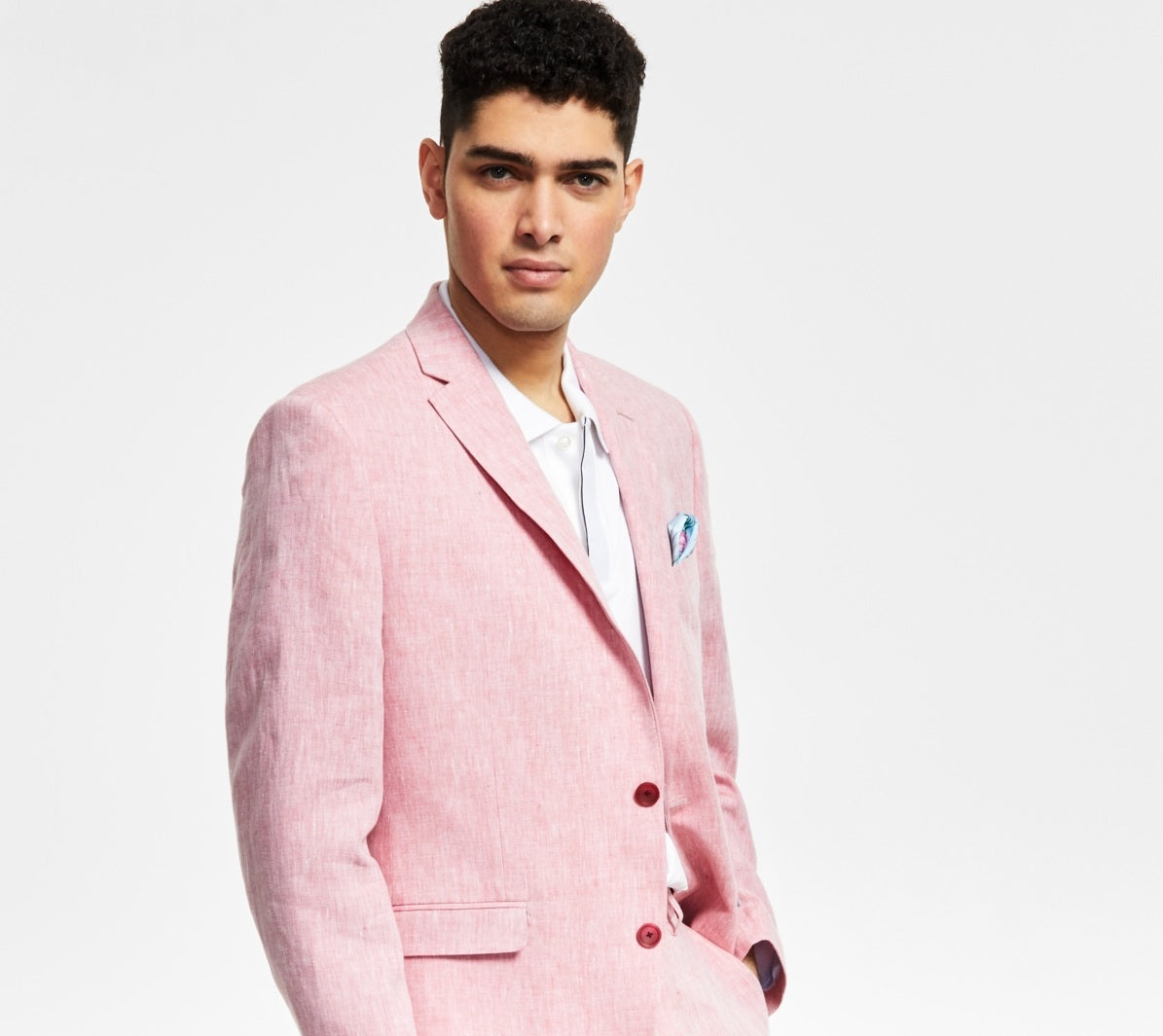 Terno masculino Bar III Slim Fit de linho texturizado, jaqueta separada, rosa, tamanho 38
