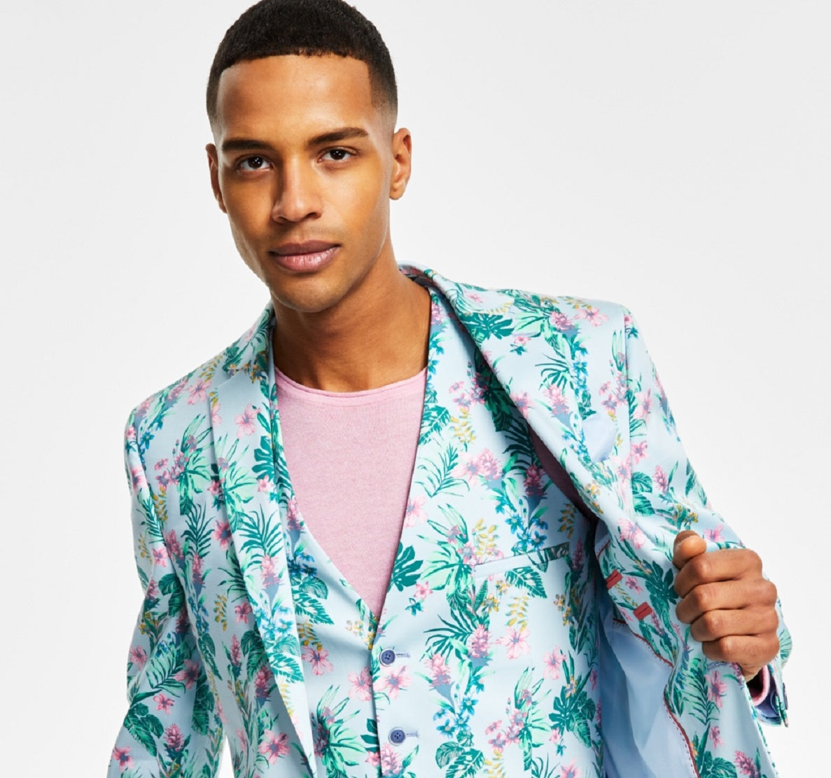 Bar III Masculino Slim Fit Floral Print Terno Jaqueta Rosa Tamanho 36