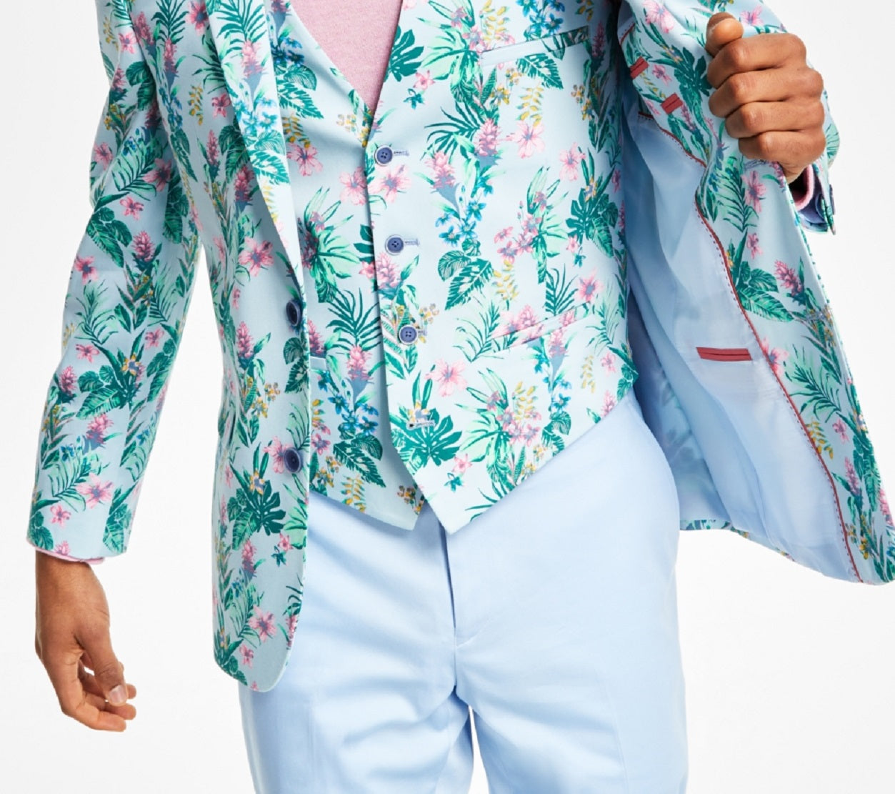 Bar III Masculino Slim Fit Floral Print Terno Jaqueta Rosa Tamanho 36