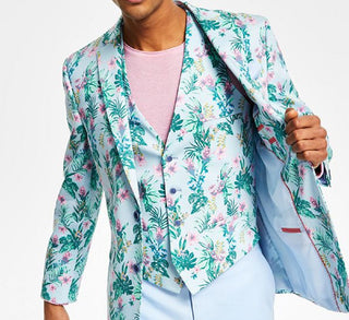 Bar III Masculino Slim Fit Floral Print Suit Jacket Azul Tamanho 38